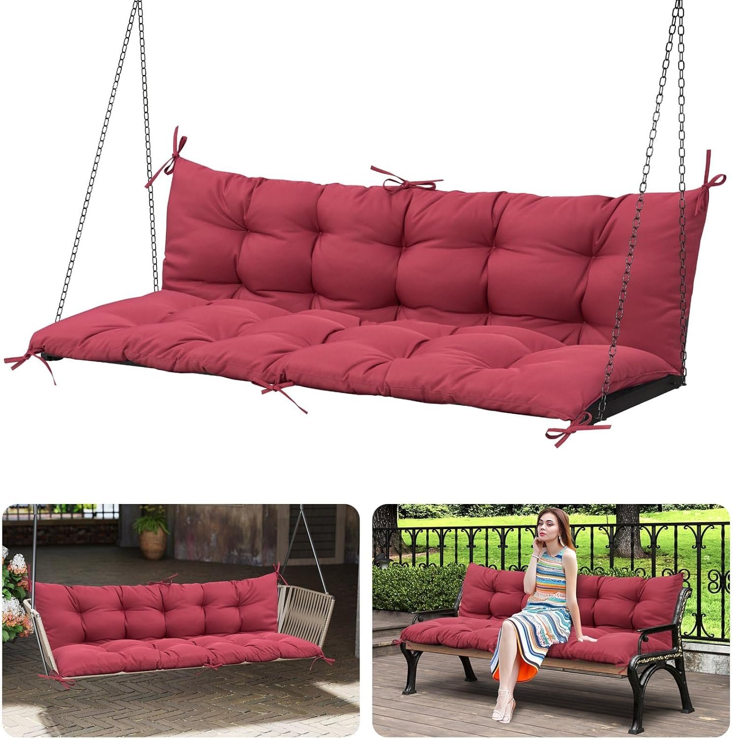 Crestlive Products Outdoor Porch Swing Cushion 60 Inch, Thicker 5" 2-3 Seater Waterproof Outdoor Furniture Cushion Replacement with Fixed Straps for Patio, Lawn, Outdoor, Backyard, Garden - Image 5