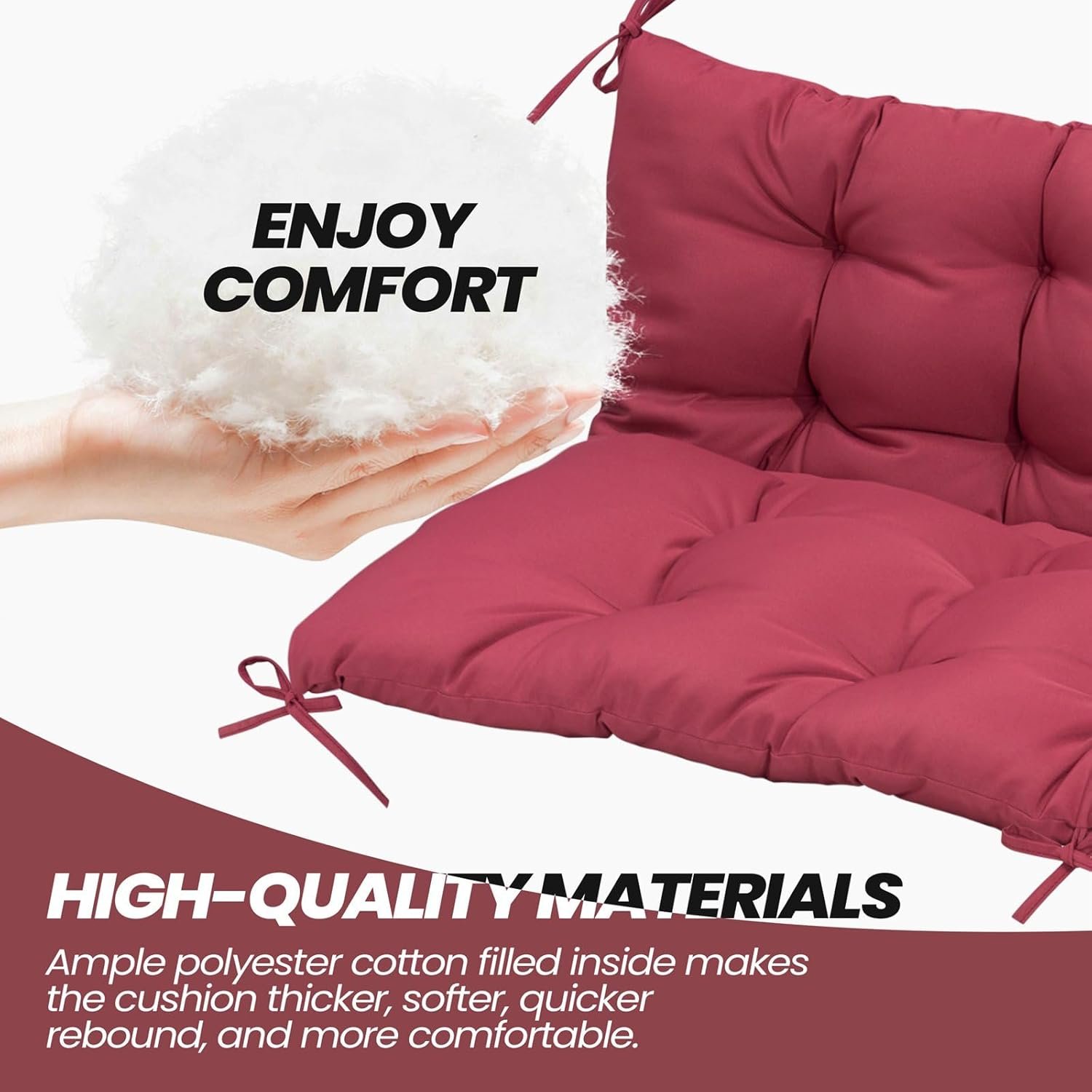 Crestlive Products Outdoor Porch Swing Cushion 60 Inch, Thicker 5" 2-3 Seater Waterproof Outdoor Furniture Cushion Replacement with Fixed Straps for Patio, Lawn, Outdoor, Backyard, Garden - Image 6