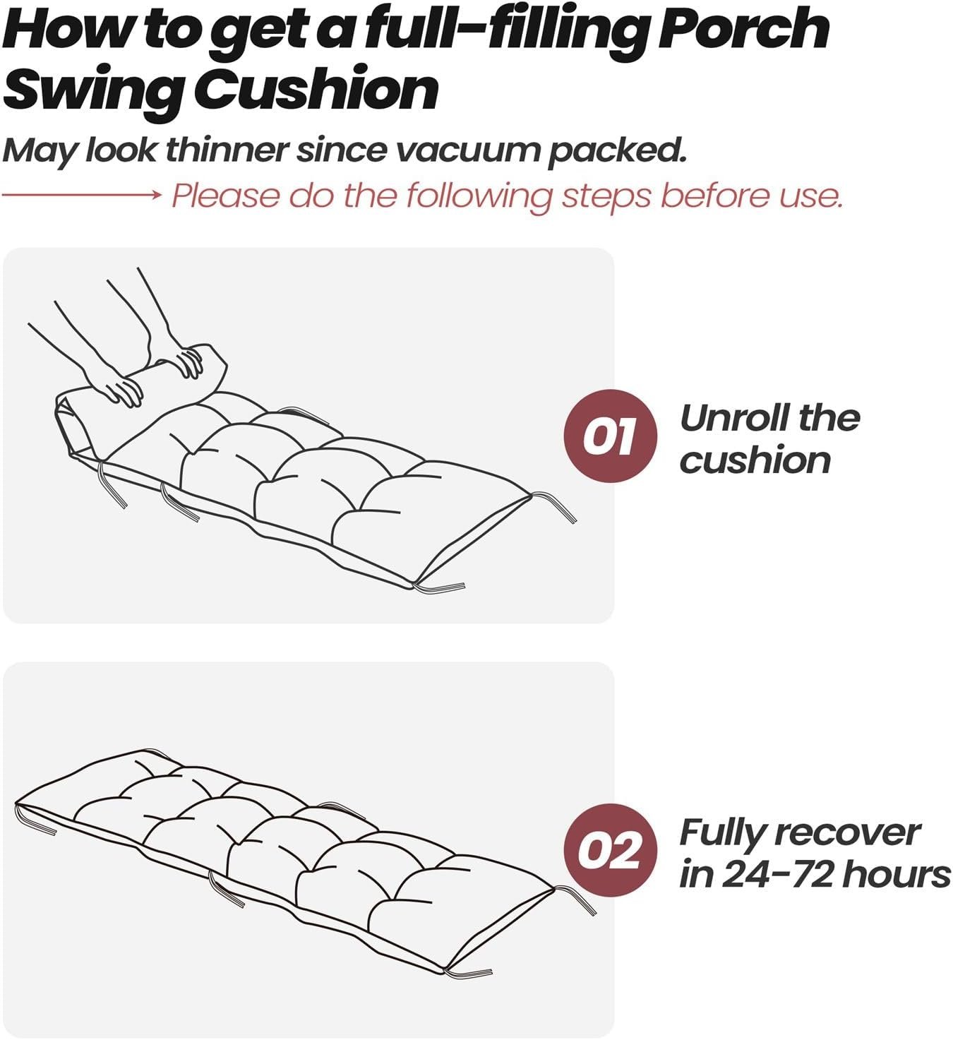 Crestlive Products Outdoor Porch Swing Cushion 60 Inch, Thicker 5" 2-3 Seater Waterproof Outdoor Furniture Cushion Replacement with Fixed Straps for Patio, Lawn, Outdoor, Backyard, Garden - Image 7