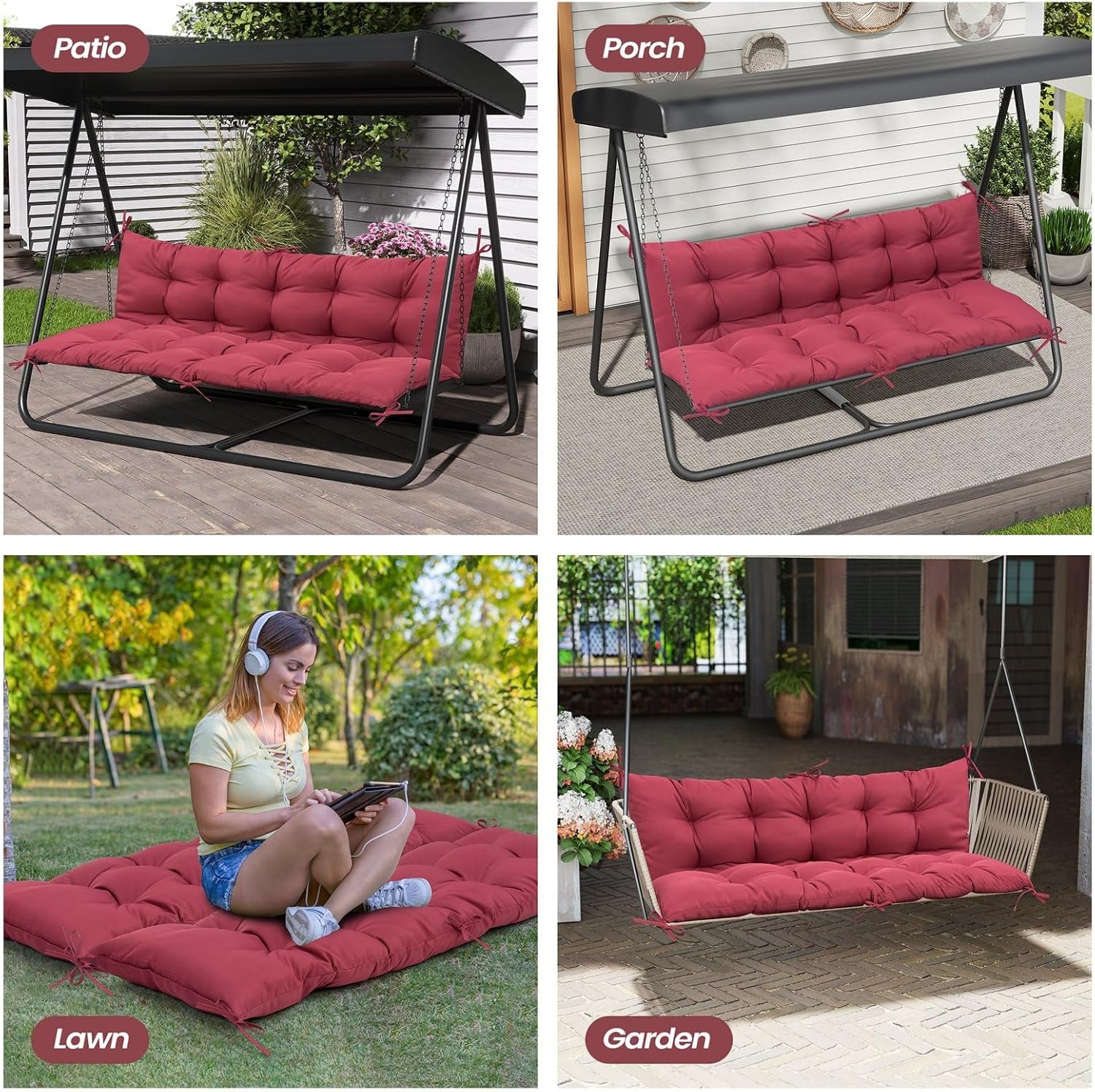 Crestlive Products Outdoor Porch Swing Cushion 60 Inch, Thicker 5" 2-3 Seater Waterproof Outdoor Furniture Cushion Replacement with Fixed Straps for Patio, Lawn, Outdoor, Backyard, Garden - Image 8