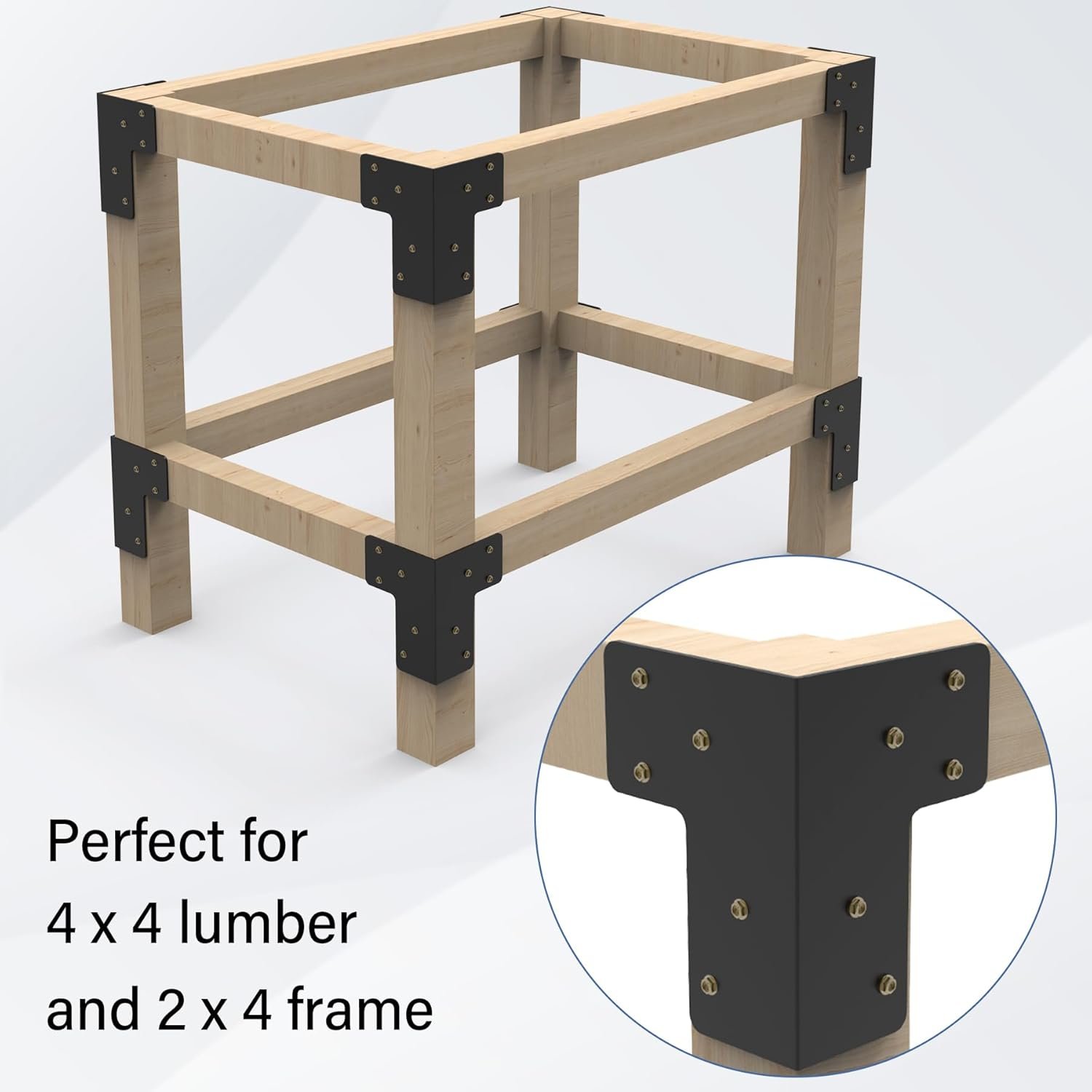 8 PCS Steel Work Bench Brackets, Heavy Duty DIY Workbench Kit, 4mm Black Metal Corner Brackets for Wood Workbench Suitable for Shelving, Work Table, Gazebos - Image 5