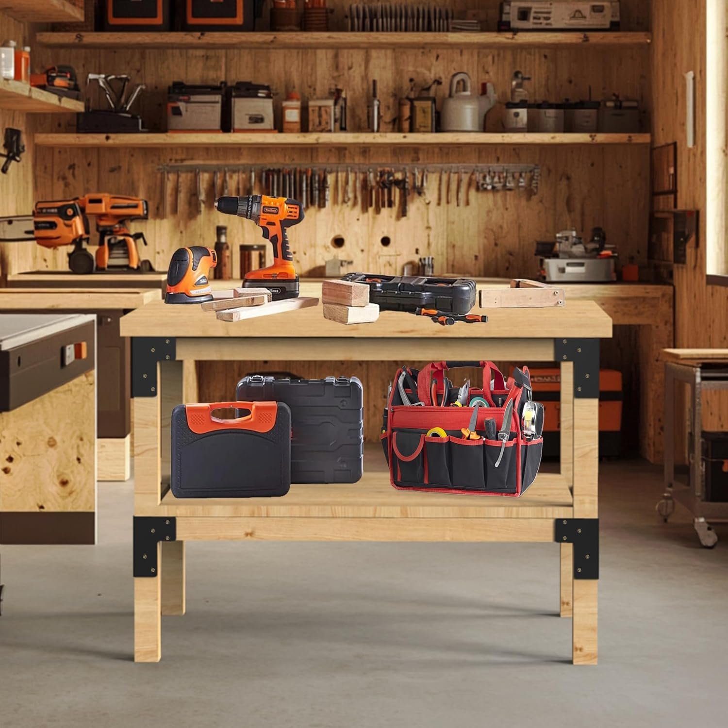 8 PCS Steel Work Bench Brackets, Heavy Duty DIY Workbench Kit, 4mm Black Metal Corner Brackets for Wood Workbench Suitable for Shelving, Work Table, Gazebos - Image 6