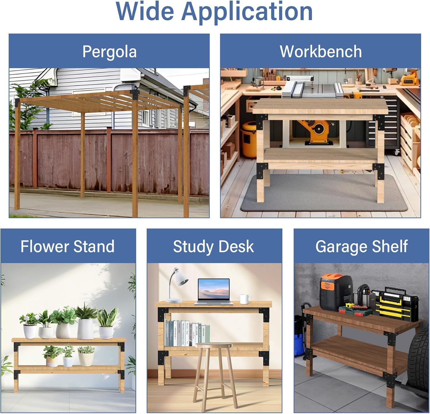 8 PCS Steel Work Bench Brackets, Heavy Duty DIY Workbench Kit, 4mm Black Metal Corner Brackets for Wood Workbench Suitable for Shelving, Work Table, Gazebos - Image 7