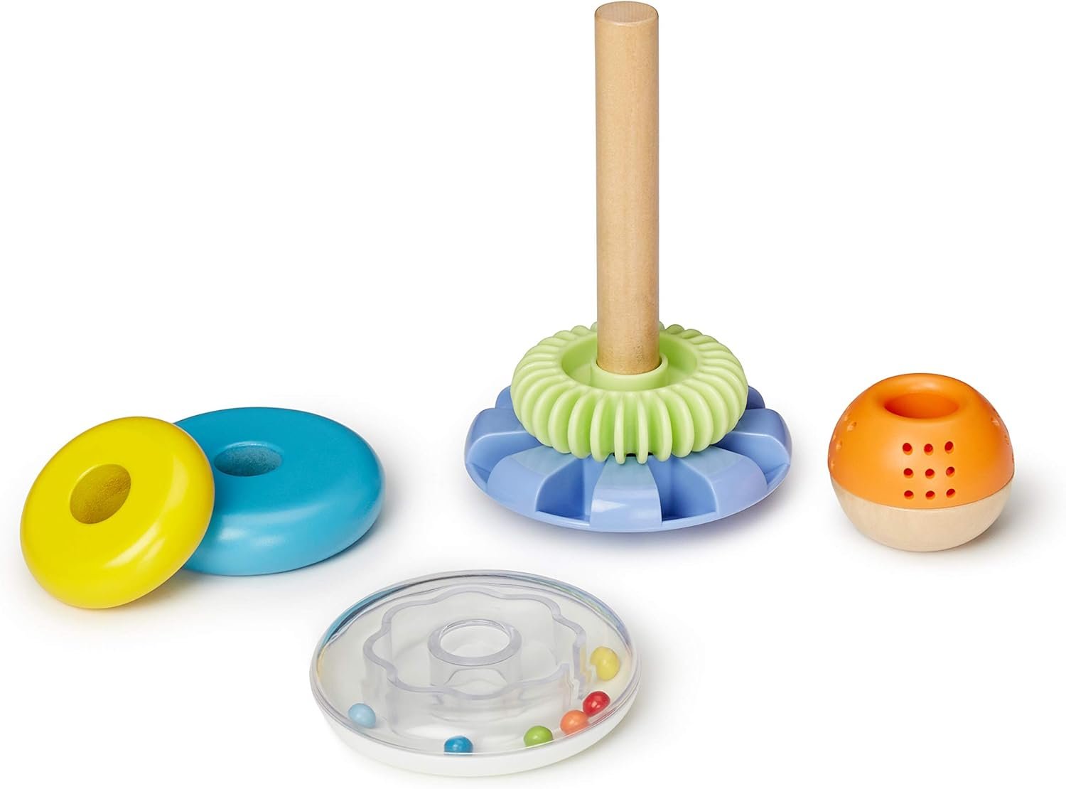 Amazon Basics Wooden Shape Sorter and Rainbow Stacker Classic Baby Toy Set-Sorting Play For Infants Age 12M+, Medium, Multicolor - Image 4