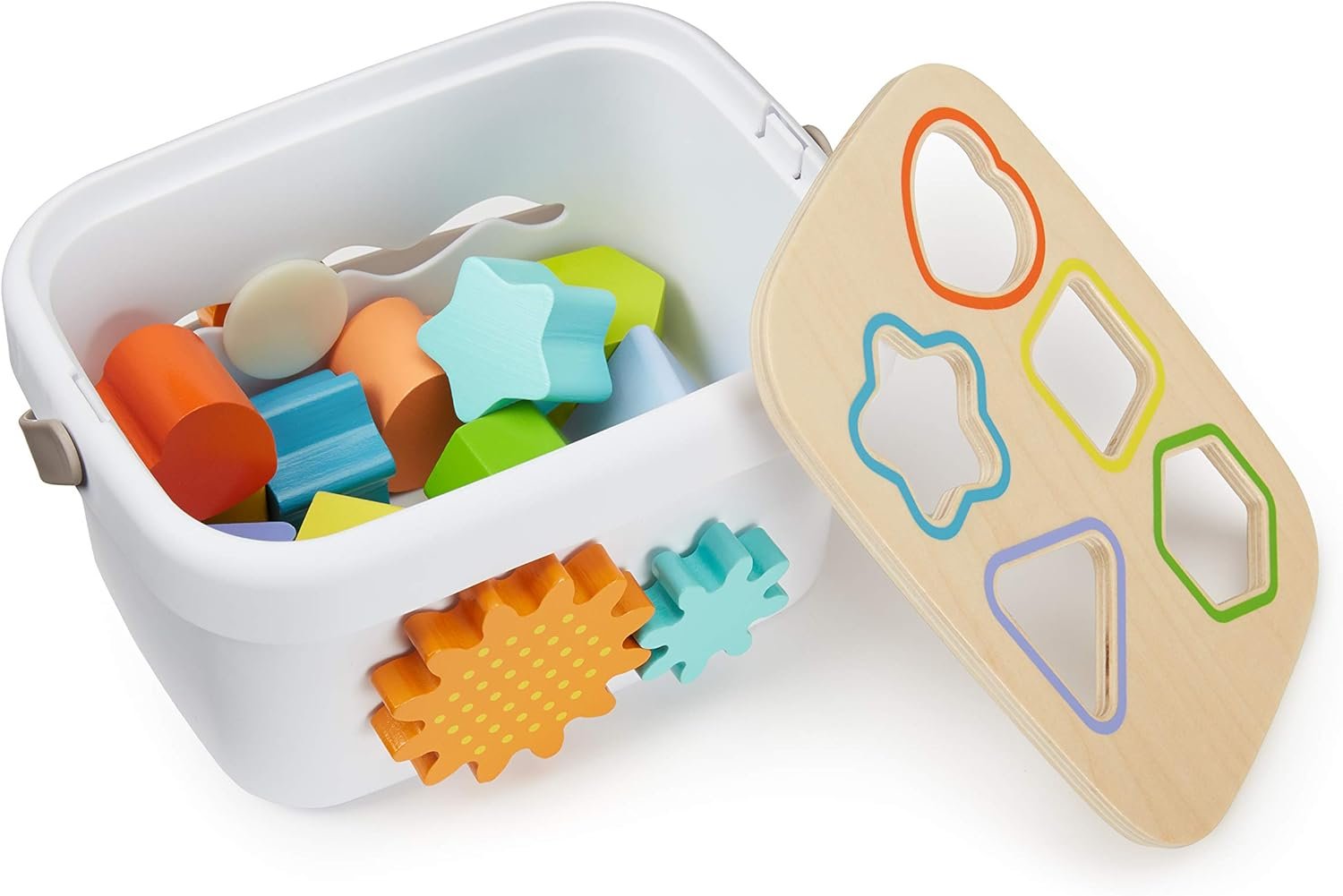Amazon Basics Wooden Shape Sorter and Rainbow Stacker Classic Baby Toy Set-Sorting Play For Infants Age 12M+, Medium, Multicolor - Image 5
