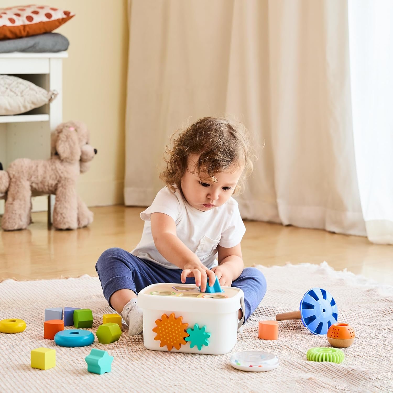 Amazon Basics Wooden Shape Sorter and Rainbow Stacker Classic Baby Toy Set-Sorting Play For Infants Age 12M+, Medium, Multicolor - Image 7