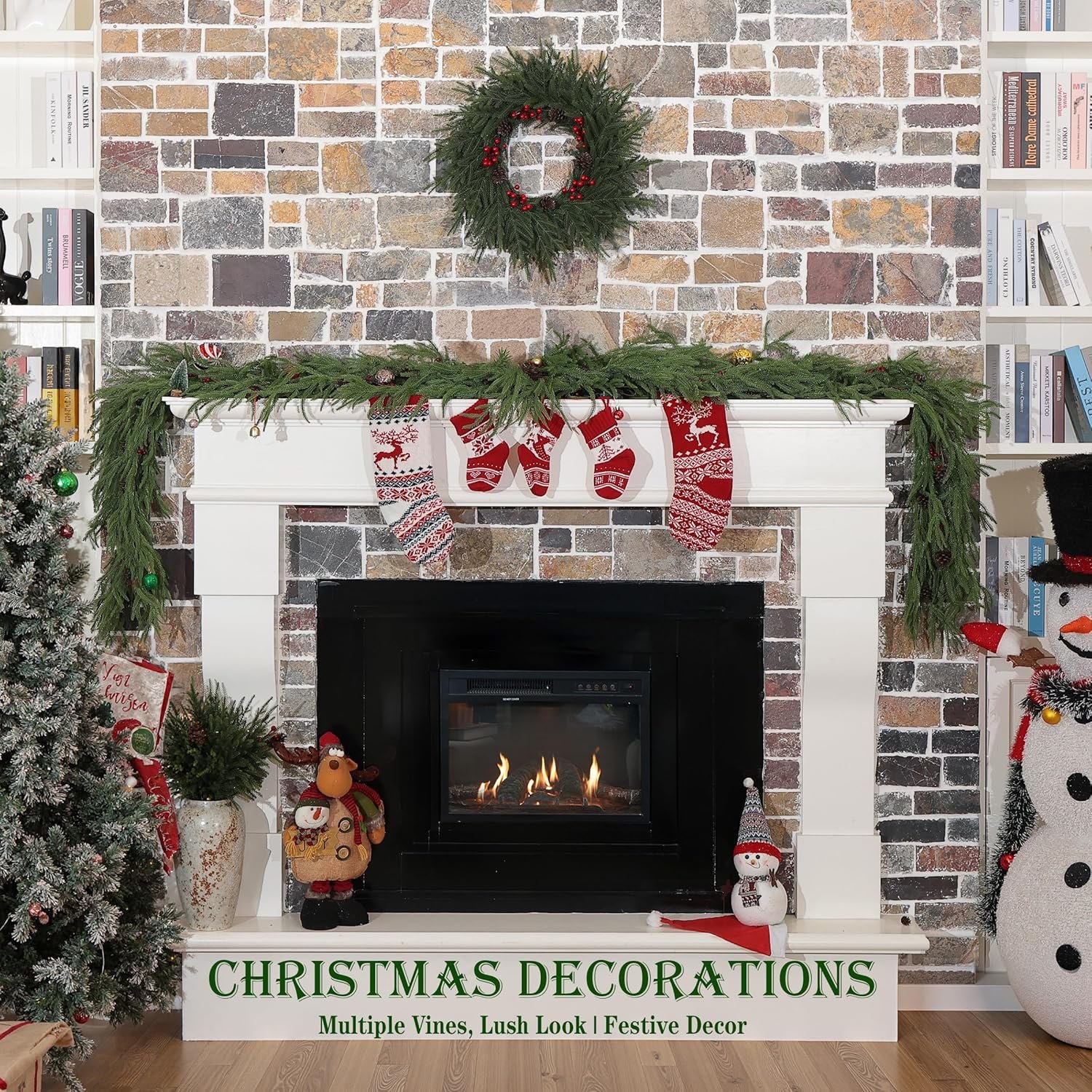 2 Pcs 6 Feet Christmas Garland - Realistic Norfolk Pine Garland - Real Touch Greenery Garland for Table,Mantle,Fireplace,Wall,Indoor Outdoor - Christmas Decorations - Free Battery LED Lights - Image 3