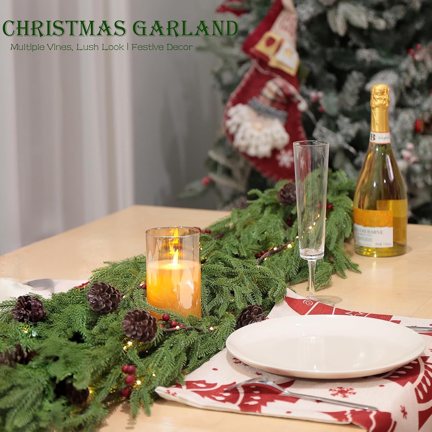 2 Pcs 6 Feet Christmas Garland - Realistic Norfolk Pine Garland - Real Touch Greenery Garland for Table,Mantle,Fireplace,Wall,Indoor Outdoor - Christmas Decorations - Free Battery LED Lights - Image 8