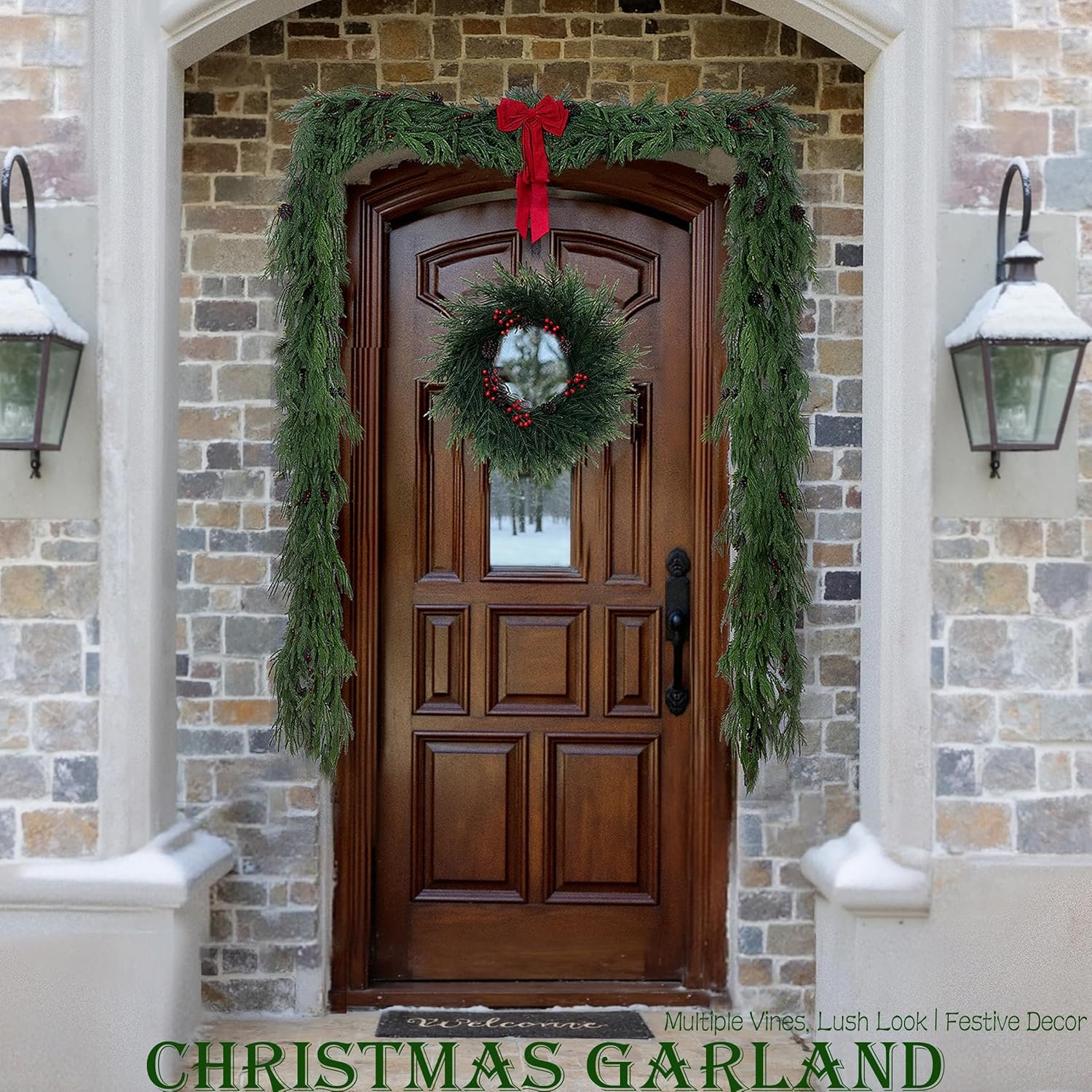 2 Pcs 6 Feet Christmas Garland - Realistic Norfolk Pine Garland - Real Touch Greenery Garland for Table,Mantle,Fireplace,Wall,Indoor Outdoor - Christmas Decorations - Free Battery LED Lights - Image 9