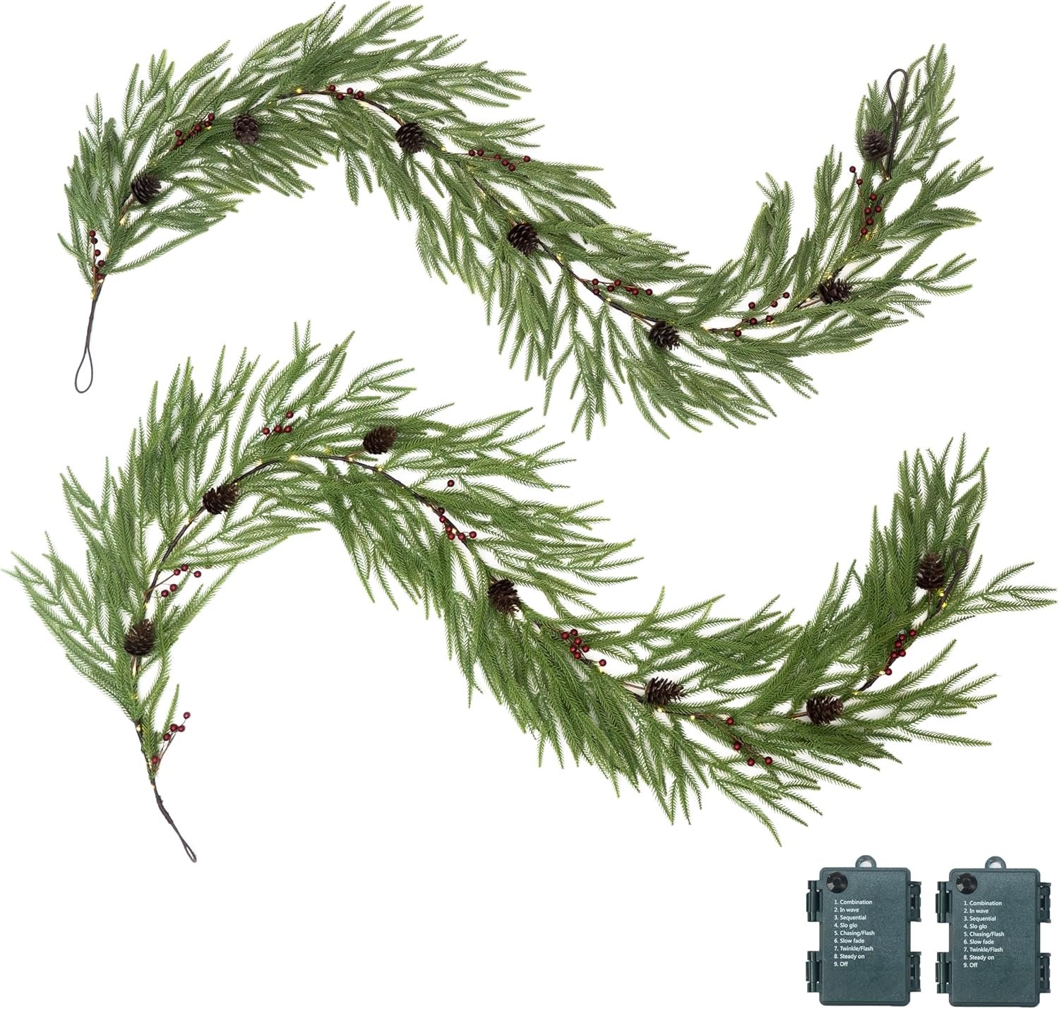 2 Pcs 6 Feet Christmas Garland - Realistic Norfolk Pine Garland - Real Touch Greenery Garland for Table,Mantle,Fireplace,Wall,Indoor Outdoor - Christmas Decorations - Free Battery LED Lights - Image 10