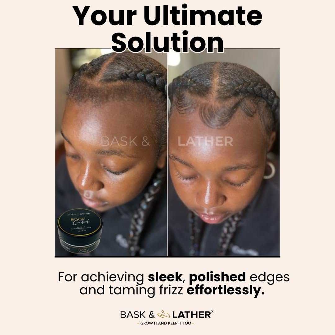 BASK & LATHER Strong Hold Edge Control Gel with Castor Oil, Non-Greasy, Non-Flaking, No White Cast, Long Lasting, Supports Hair Growth, Natural Formula, For All Hair Types, 5.3 Fl Oz - Image 6