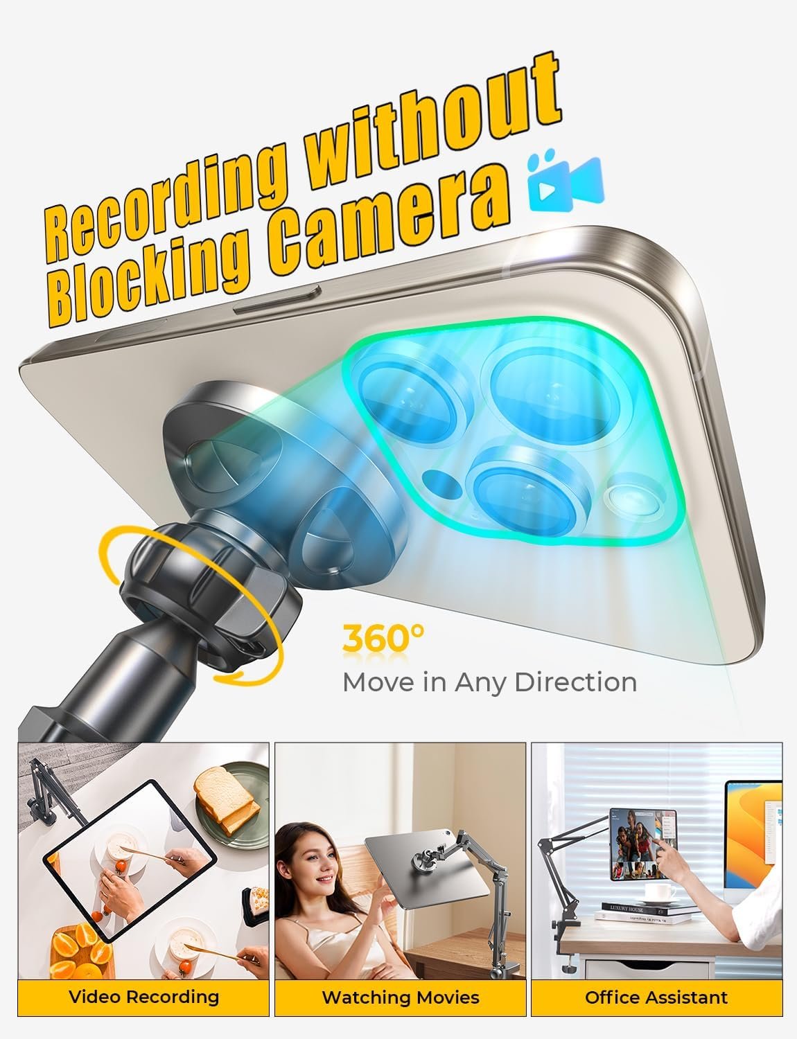 LISEN Gooseneck Phone Holder for Bed Magsafe Phone Stand for iPhone 16 15 Stand Holder for Desk Adjustable for Magsafe Accessories Recording for iPhone Mount Dark Gray - Image 4