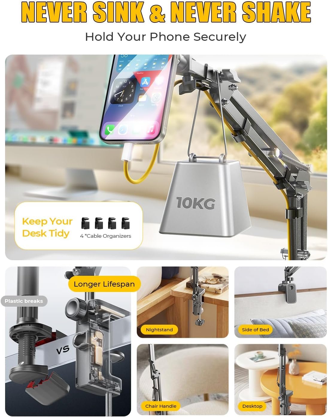 LISEN Gooseneck Phone Holder for Bed Magsafe Phone Stand for iPhone 16 15 Stand Holder for Desk Adjustable for Magsafe Accessories Recording for iPhone Mount Dark Gray - Image 6