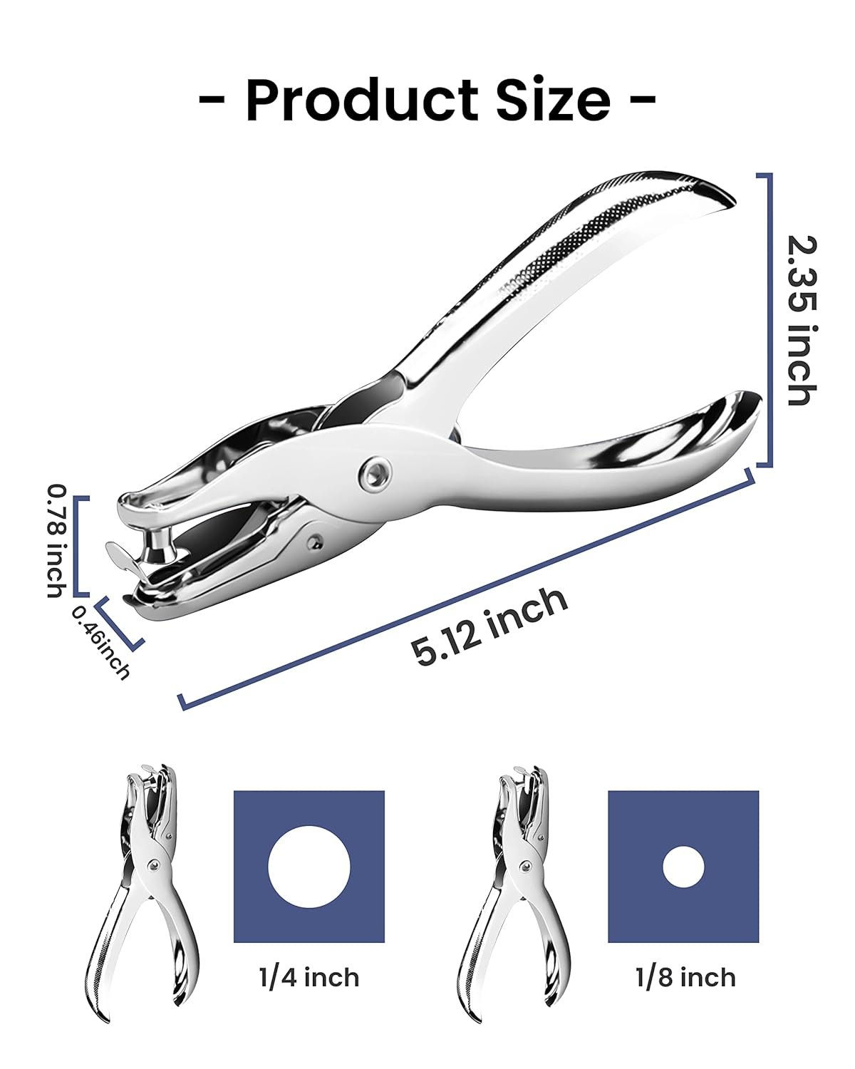 2 Pcs Hole Punch, 1/4 Inch and 1/8 Inch Single Hole Punch, MoHern Hole Puncher Single, Hole Puncher for Crafts, Tags, Tickets, Circle Paper Punches with 6 Sheet Capacity for Home, Office, School - Image 3