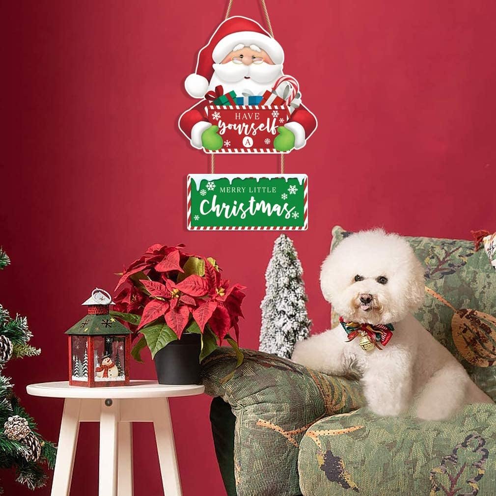 LHIUEM Have Yourself A Merry Little Christmas Wooden Hanging Sign, Santa Claus Xmas Welcome Door Decor, Outdoor Indoor Christmas Decorations for Home Winter Party Holiday Decor - Image 4