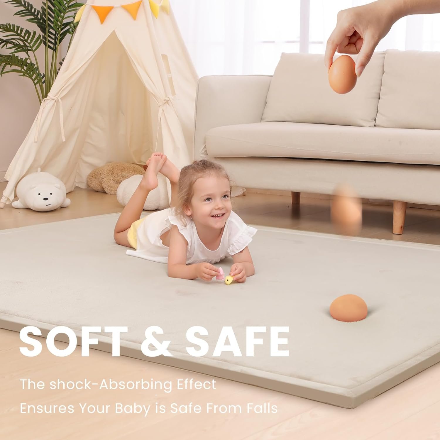 Baby Play Mat for Floor,1.3" Thick Memory foam Tummy Time Mat,Soft Coral Velvet Nursery Rug for Toddlers,Infants,kids,Extra Large Non Slip for Crawling,Yoga,Tatami Style for Living Room(Beige) - Image 5