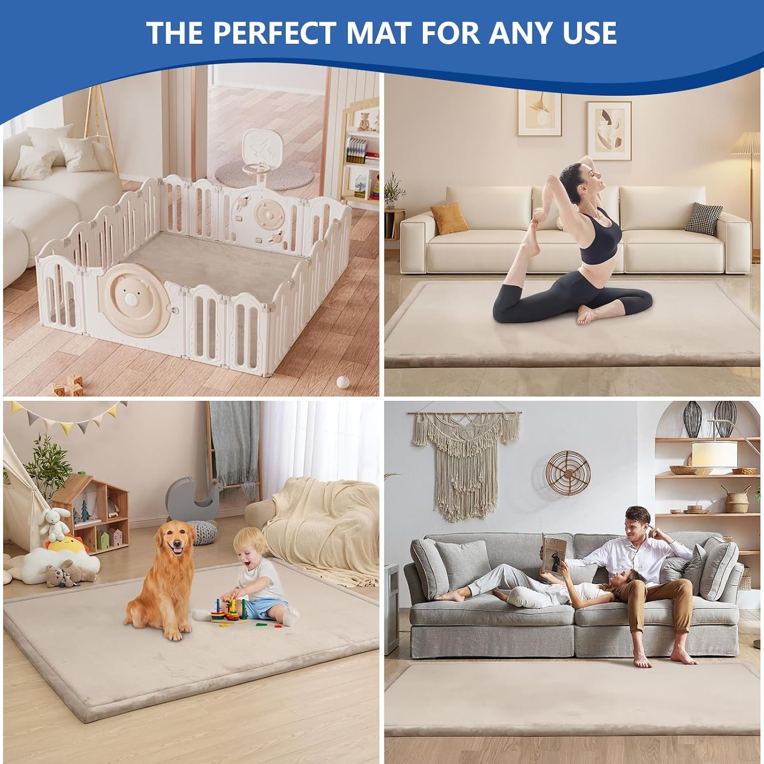 Baby Play Mat for Floor,1.3" Thick Memory foam Tummy Time Mat,Soft Coral Velvet Nursery Rug for Toddlers,Infants,kids,Extra Large Non Slip for Crawling,Yoga,Tatami Style for Living Room(Beige) - Image 8