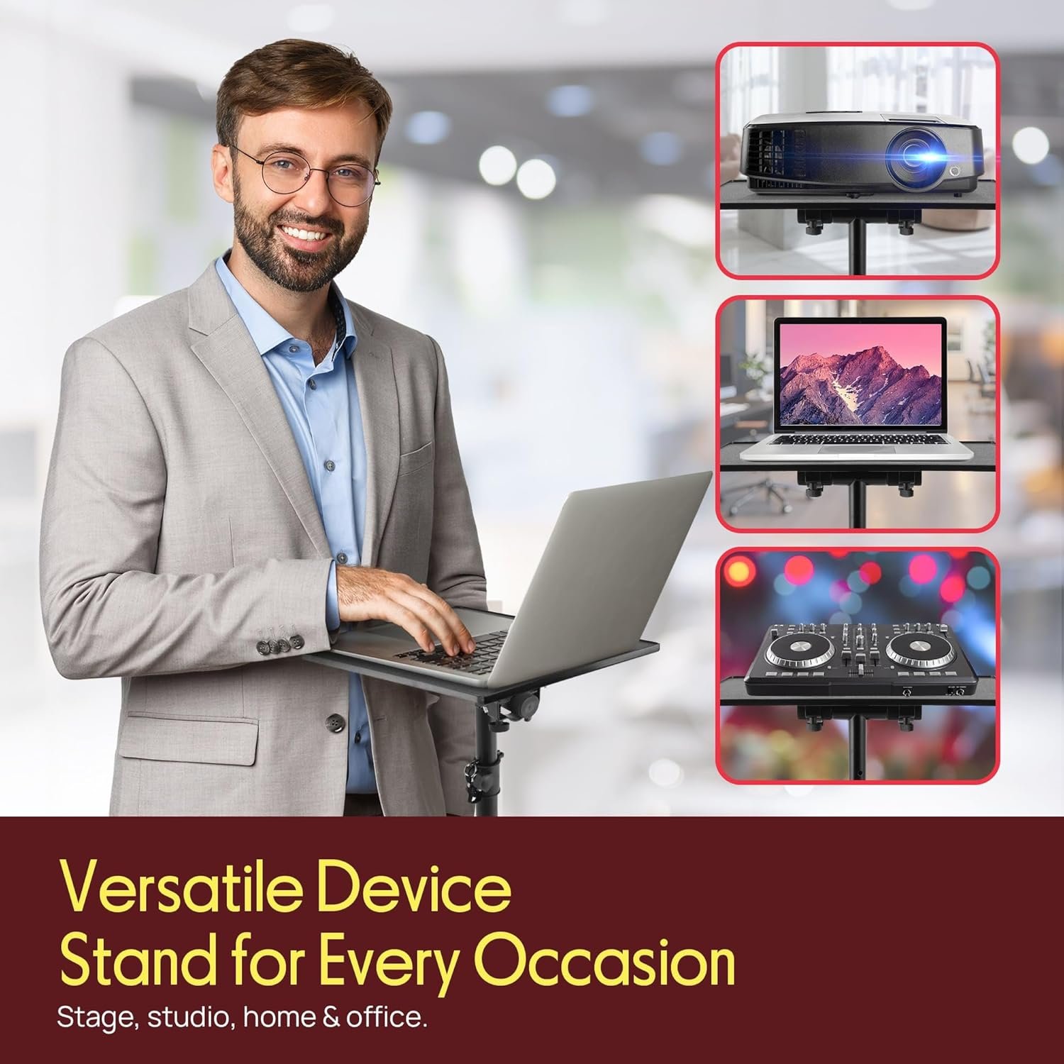 PYLE-PRO Universal Laptop Projector Tripod Stand - Computer, Book, DJ Equipment Holder Mount Height Adjustable Up to 39.37” w/ 14” x 11” Plate Size -for Office, Home, Stage, Studio, DJ Racks Holder - Image 4