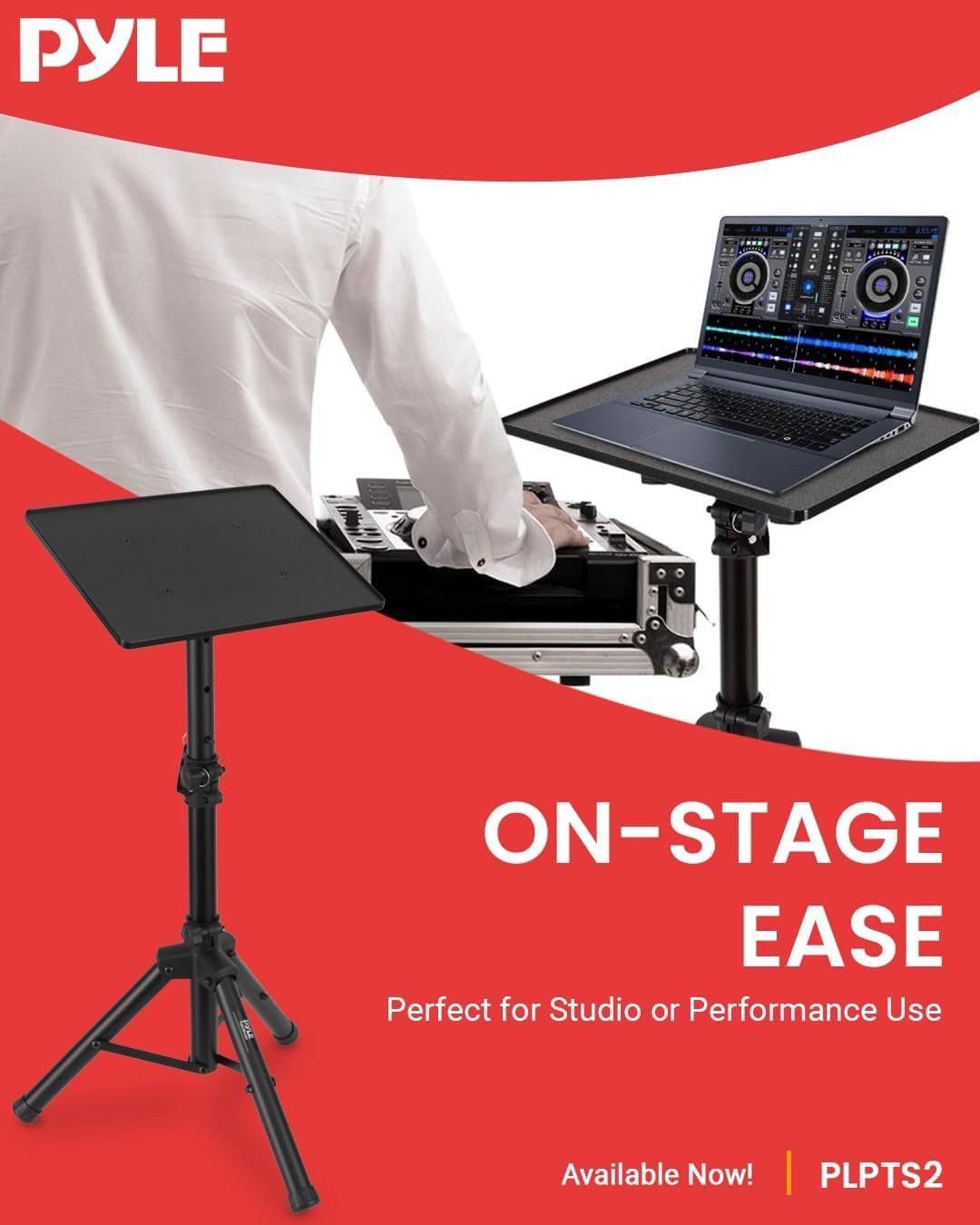 PYLE-PRO Universal Laptop Projector Tripod Stand - Computer, Book, DJ Equipment Holder Mount Height Adjustable Up to 39.37” w/ 14” x 11” Plate Size -for Office, Home, Stage, Studio, DJ Racks Holder - Image 9