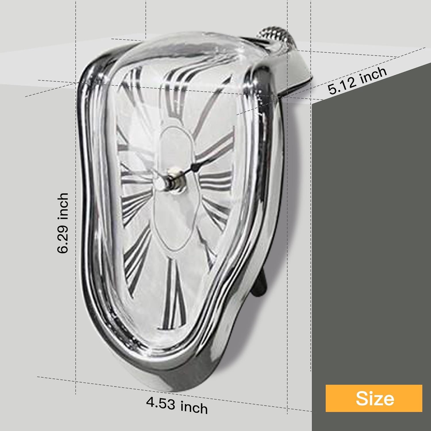Melting Clock Dali Melted Clock Gift Decor Art Inspired Wall Clock Twisted Shelf Hanging Surrealist for Decorative Shop Office Home Desk Roman Silve… - Image 3