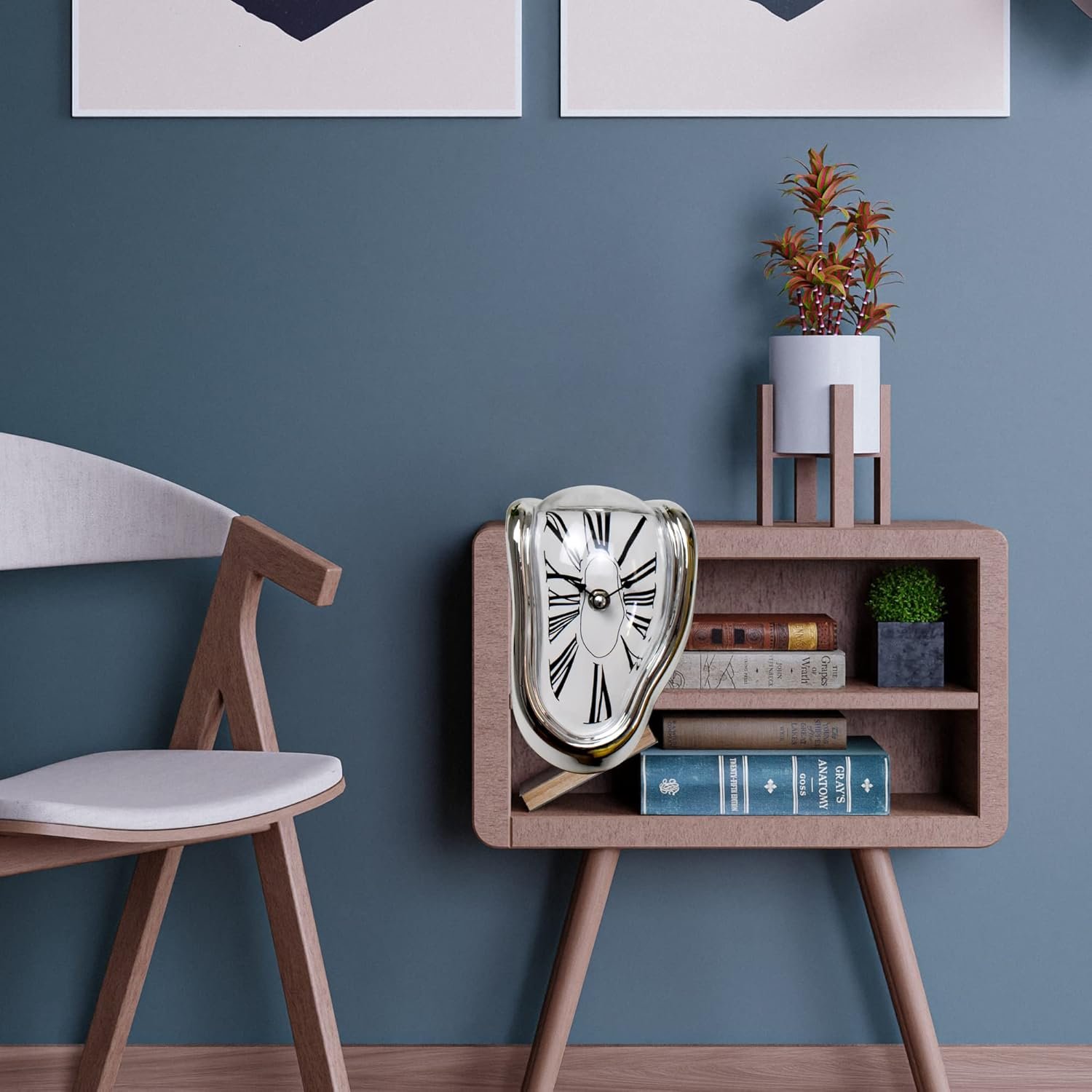 Melting Clock Dali Melted Clock Gift Decor Art Inspired Wall Clock Twisted Shelf Hanging Surrealist for Decorative Shop Office Home Desk Roman Silve… - Image 8