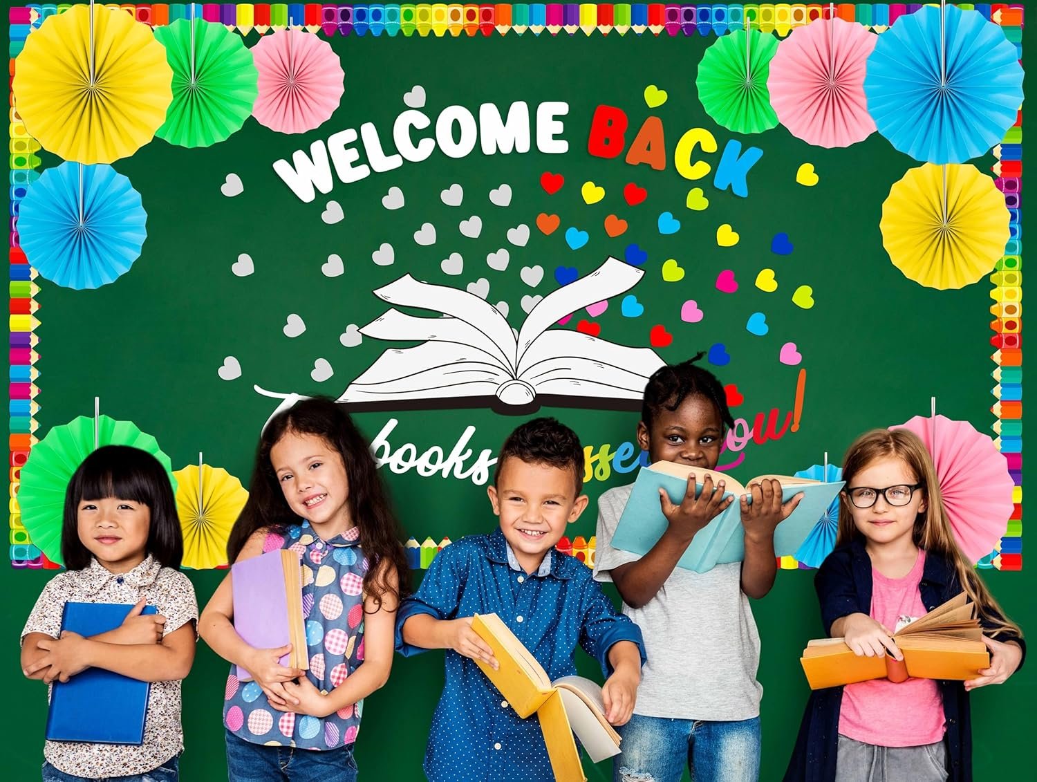 The Books Missed You Bulletin Board Decorations Welcome Back Colorful Hearts Paper Fans Cutouts Classroom School Library Decor - Image 7