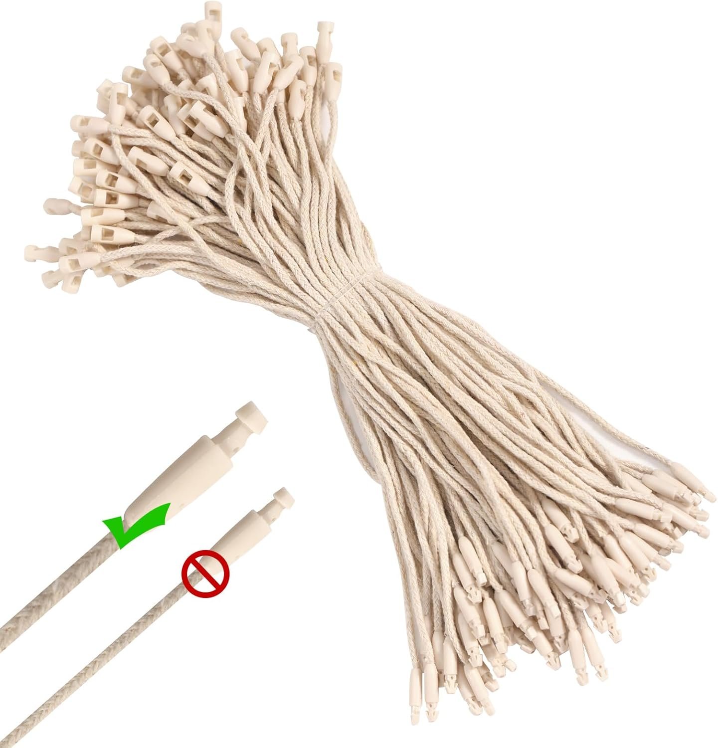 500Pcs 7.7" Thick Cotton Hang Tag String Fasteners with Plastic Snap Lock for Clothing, Shoes, Gift Tags, Price Tags & DIY Accessories(Thickened,Beige) - Image 2