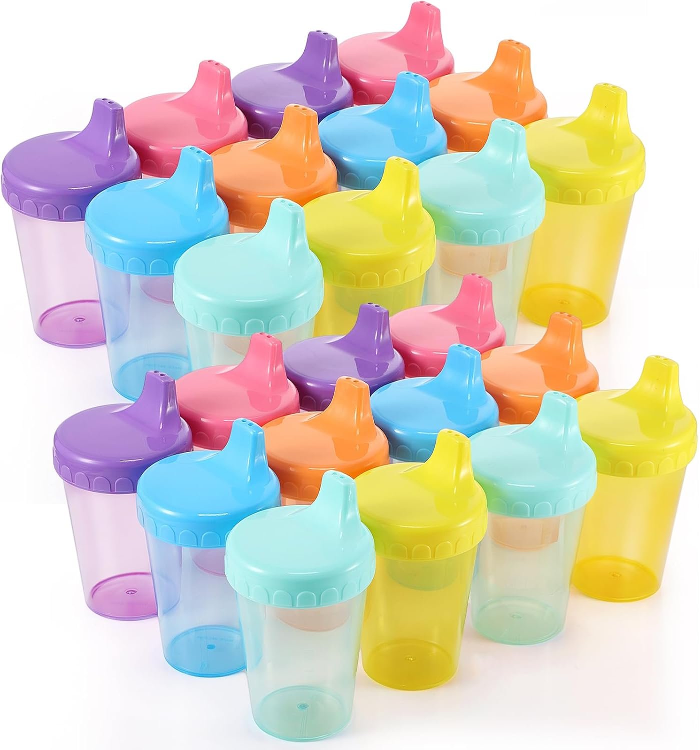 Mifoci 24 Pack 6.7 Oz. Sippy Cups without Stopper for Toddlers 1-3, Non-Spill Training Cups with Lids for Infant Small Baby Reusable Sippy Drinking, Dishwasher Safe, 6 Assorted Color - Image 2