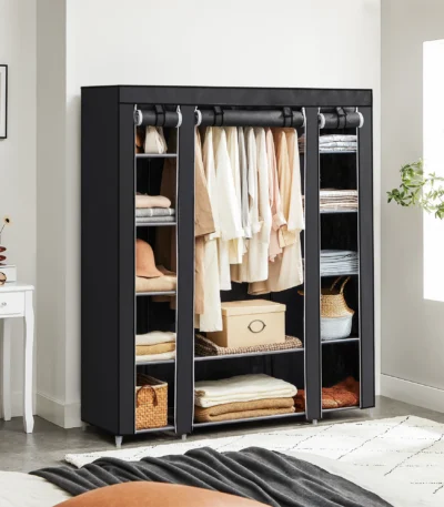 SONGMICS Fabric Wardrobe, Portable Wardrobe for Bedroom, Clothes Rail with Non-Woven Fabric Cover, Clothes Storage Organise 1