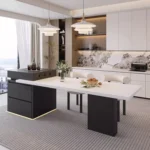 Kitchen Island Cart with Extendable Dining Table for 4-6 Person Rolling Kitchen Island with Slate Top Storage Kitchen Island Bar