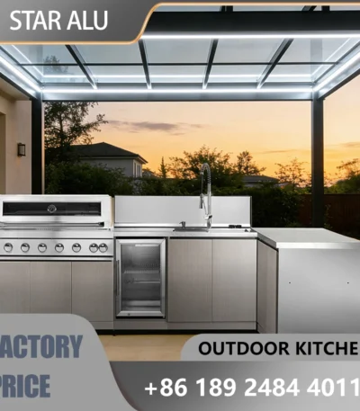 304 Stainless Steel Outdoor Kitchen, L-Shaped Modular Cabinet with Grill, Sink & Storage，Complete Grilling & Dining Solution 1