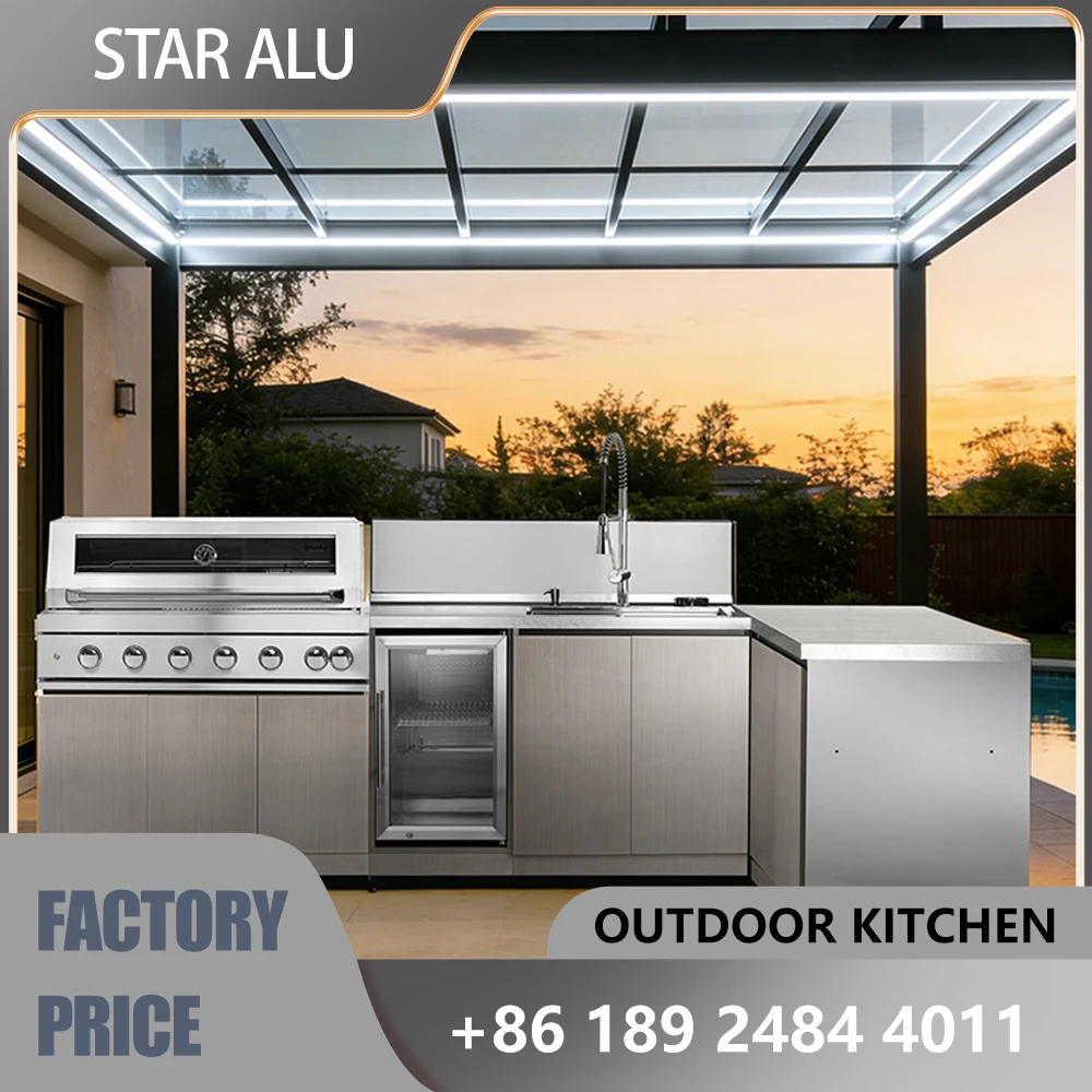 304 Stainless Steel Outdoor Kitchen, L-Shaped Modular Cabinet with Grill, Sink & Storage,Complete Grilling & Dining Solution 304 Stainless Steel Outdoor Kitchen, L-Shaped Modular Cabinet with Grill, Sink & Storage,Complete Grilling & Dining Solution