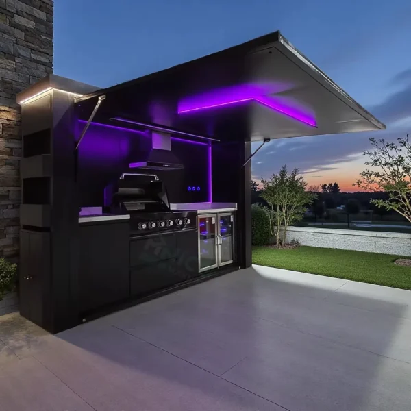 Customized Garden Kitchen with Modular Cabinets and Grill Island Outdoor Kitchen Cabinets Aluminum casing LED light