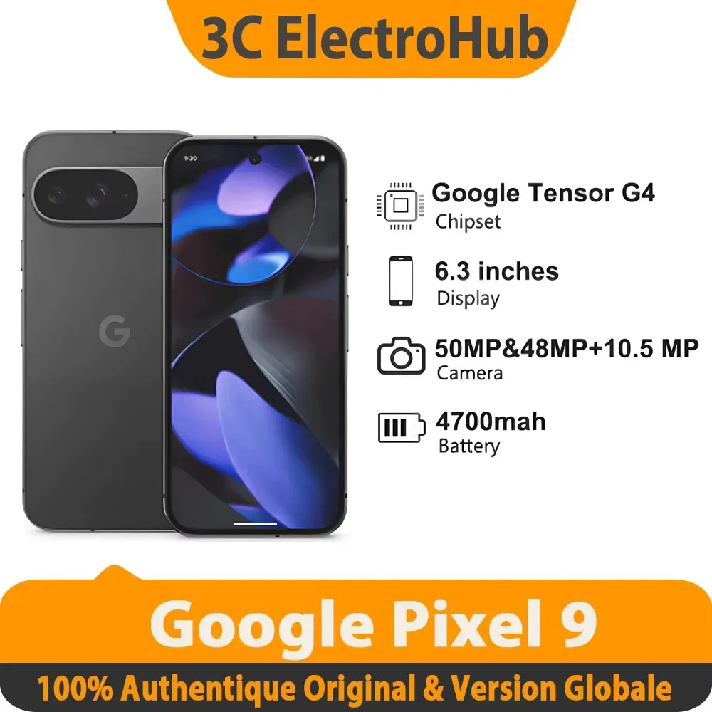 Google Pixel 9, Global Version, 6.3 inches, Google Tensor G4, 4700 mAh, PD3.0, OLED, 120 Hz, RAM 12 GB, ROM 128 GB, smart Phone Google Pixel 9, Global Version, 6.3 inches, Google Tensor G4, 4700 mAh, PD3.0, OLED, 120 Hz, RAM 12 GB, ROM 128 GB, smart Phone