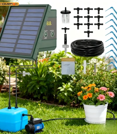1pc DIY Solar-Powered Automatic Drip Irrigation System for Raised Beds Greenhouses Vegetable Gardens Balcony Hanging Plants 1