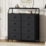 Black 8-Drawer Chest for Bedroom with Wooden Shelves and 2 Platforms, Storage Unit for Wardrobe, Entryway
