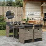 Outdoor Patio Dining Set with Cushions – Weatherproof Poly Rattan Folding Chairs, Garden Table and Chairs Set