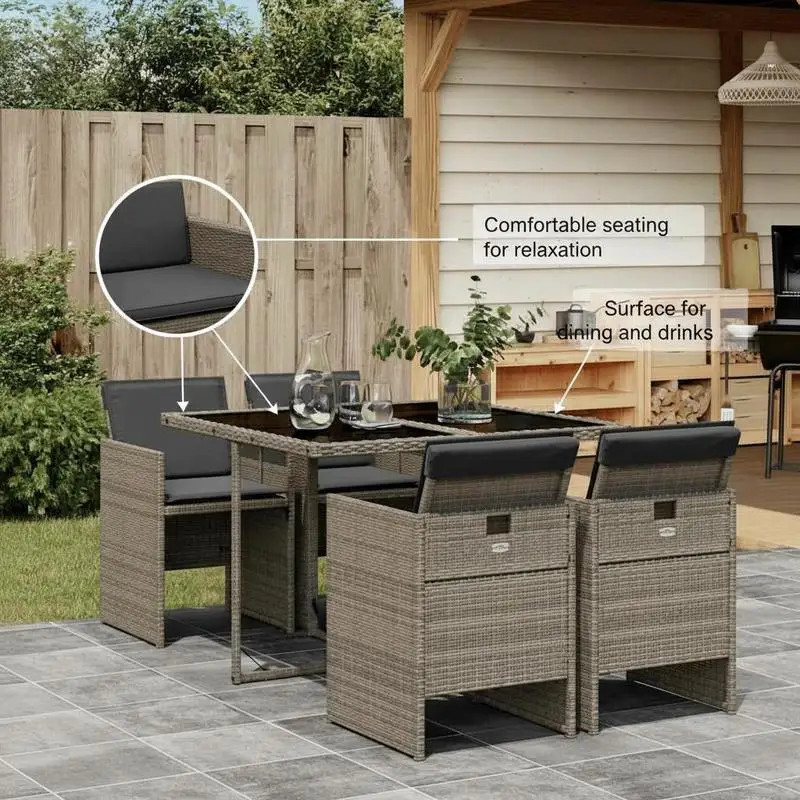 Outdoor Patio Dining Set with Cushions – Weatherproof Poly Rattan Folding Chairs, Garden Table and Chairs Set Outdoor Patio Dining Set with Cushions – Weatherproof Poly Rattan Folding Chairs, Garden Table and Chairs Set