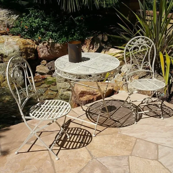 new Versailles Antiqued Iron 3pc Folding Bistro Set – Outdoor Conversation Set
