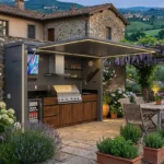 Aluminum Outdoor Kitchen Suite Modular Cabinets with Integrated Grill Island LED Ambient Lighting Complete Garden Station