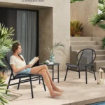 SONGMICS 3-Piece Garden Set, Acapulco Chairs, Outdoor Lounge Set, Side Table and 2 Chairs, Indoor and Outdoor Furniture Set, Balcony