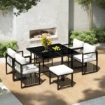 PINGGO 7-Piece Outdoor Dining Table And Chair Set for 6 People Glass Table Suitable for Courtyard Or Garden Meals