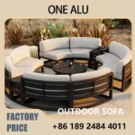 360° Round Outdoor Sofa Set – Deep Grey Aluminum Patio Furniture, Waterproof for Garden and Balcony