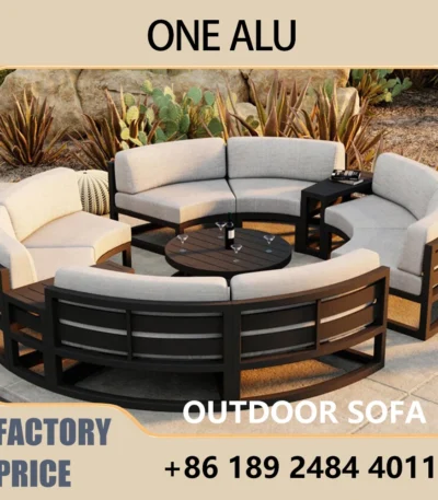 360° Round Outdoor Sofa Set - Deep Grey Aluminum Patio Furniture, Waterproof for Garden and Balcony 1