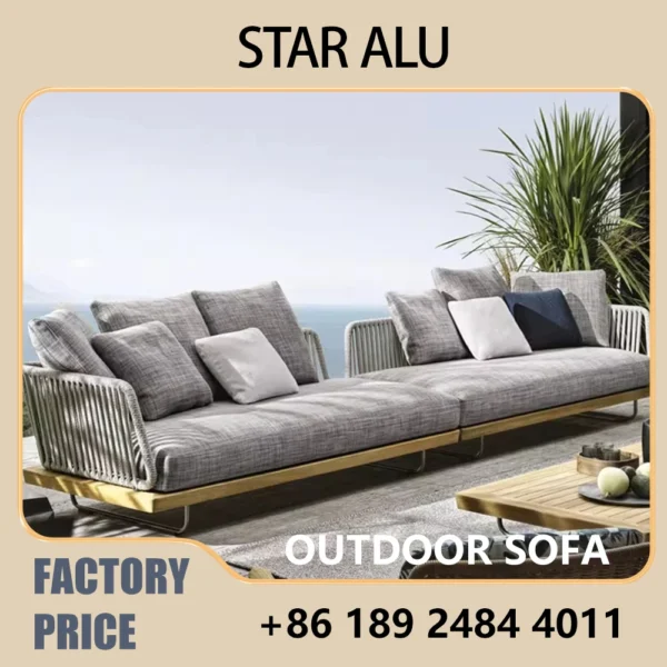 Nordic Outdoor Patio Furniture Set, 3-Piece Wicker Sofa with Solid Wood Frame, Waterproof Sunproof for Garden Balcony