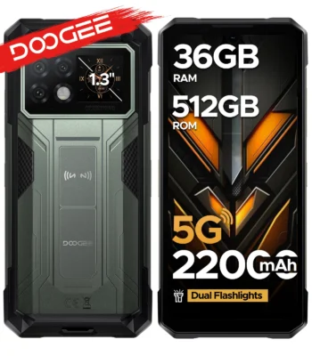 DOOGEE S200 Max 5G Rugged Phone 22000mAh Battery 1.3" Rear Display 36GB(16+20) 512GB Dual Light Flashlight 108MP AI Camera Phone 1