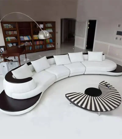 Luxury Modern Curved Genuine Leather Sofa Sectional Couch White and Black Design Living Room Contemporary Home Decoration 1
