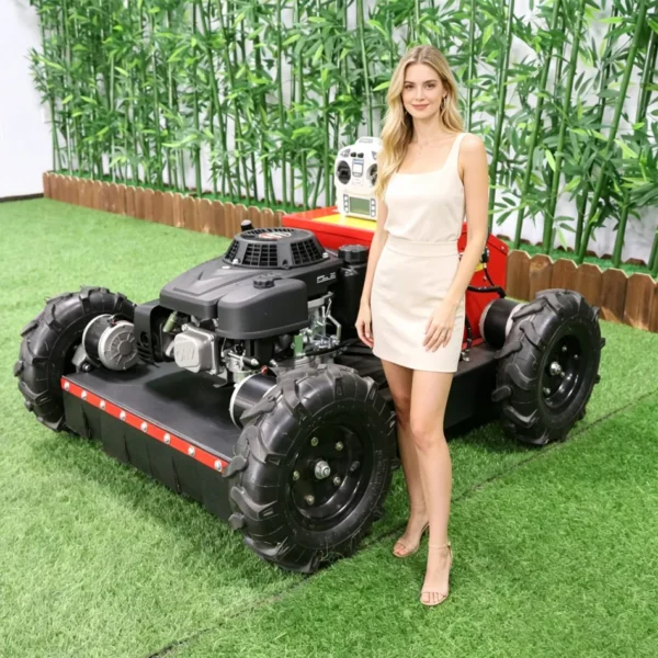 Customized small remote-controlled tracked lawn mower with 60 degree climbing, wasteland weeding, all terrain weeding machine 1