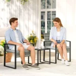 Light Gray 3-Piece Rattan Bistro Set with 2 Garden Chairs & Coffee Table – Removable Cushions, Space-Saving Outdoor Furniture for Patio, Balcony or Garden – Sturdy, Weather-Resistant – Easy Assembly – Perfect for Relaxing or Dining