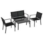 Outsunny garden furniture outside 4 pieces with 2 seat sofa, 2 Chairs and low table in tempered glass, cushions included,